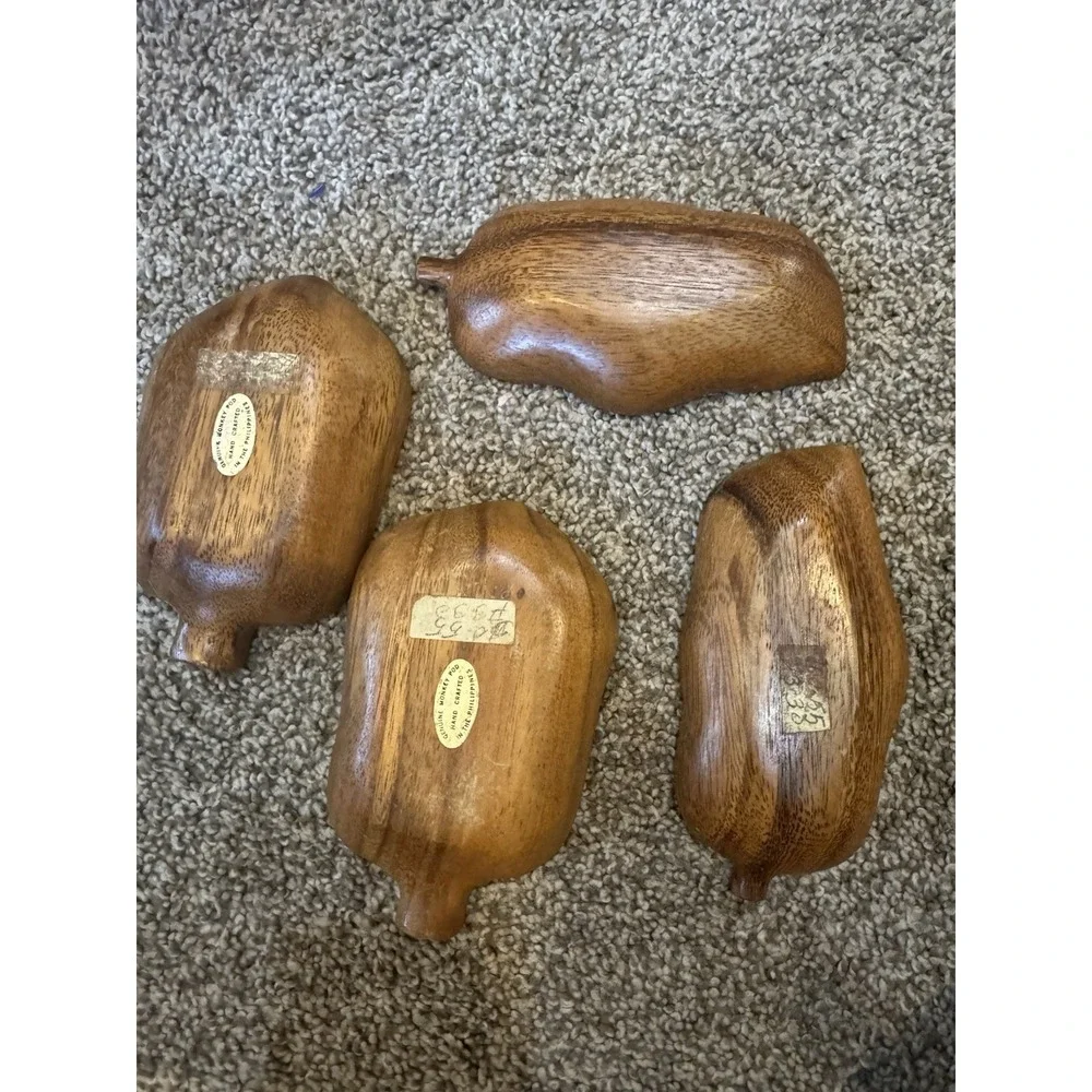 Vintage Monkey Pod Wood Capiz Bowls/Trays Set Of 4‎ Handcrafted Philippines